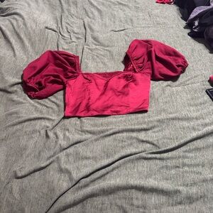 SHEIN Burgundy Puff Sleeve Blouse